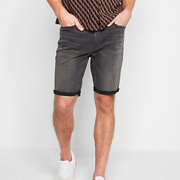 Express Slim Distressed Raw Hem White Temp Control Hyper Stretch Jean Shorts - Picture 3 of 13